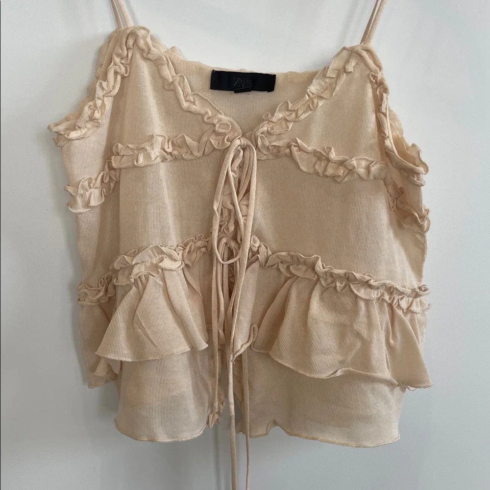 Zara Ruffled Knit Top Butter Size S - Picture 3 of 5